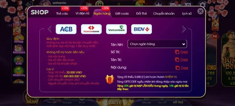 Có thể nạp tiền ChoangClub qua kênh nào?