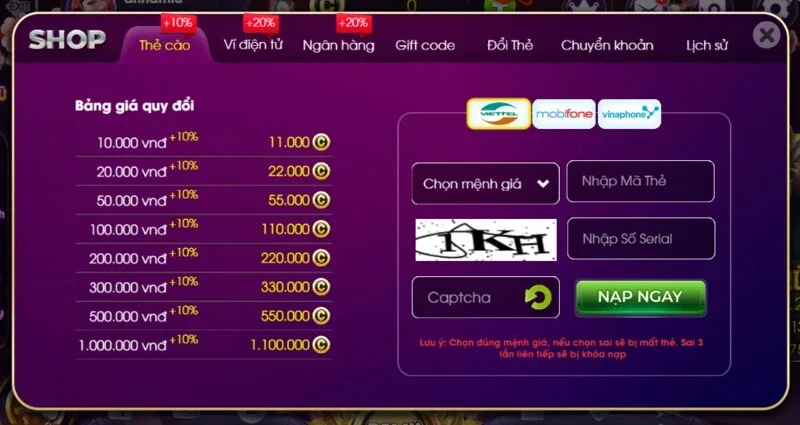 Có thể nạp tiền ChoangClub qua kênh nào?